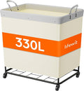 Lifewit 330L Laundry Basket with Wheels, Large Heavy Duty Commercial Rolling Laundry Hamper with Handles, Tall Steel Frame Laundry Cart for Laundry Room Bedroom Hotel Home Dorm, White