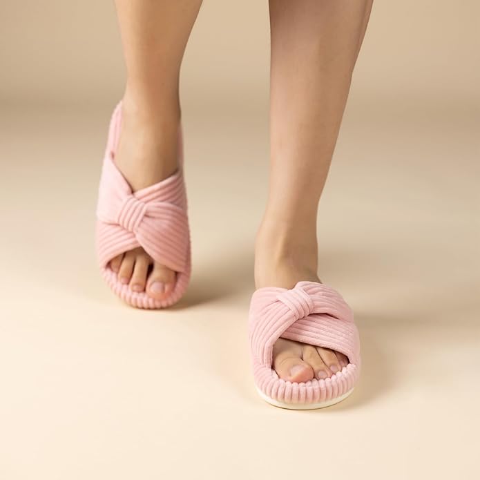 Chantomoo Slippers for Women Memory Foam House Bedroom Corduroy Bow Crossbands Slide Slipper Shoes Comfy Trendy Gift Slippers