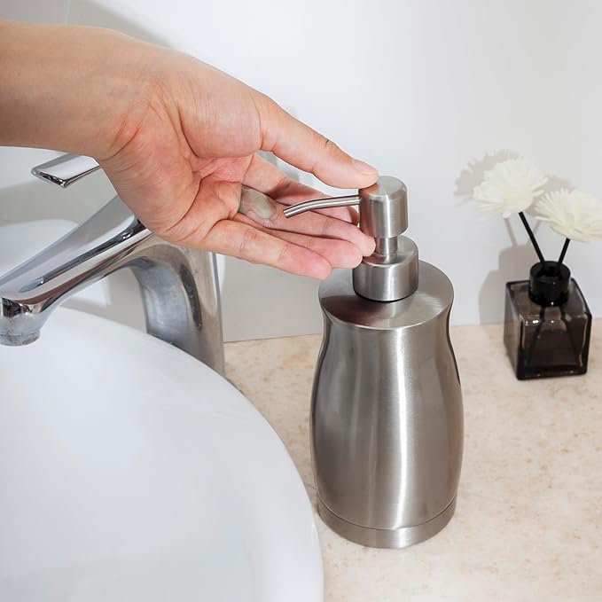 Brushed Stainless Steel Countertop Soap Dispenser Rust and Leak Resistant Hand Soap Pump with Funnel for Kitchen Countertops and Bathroom Dispensers (13.5 oz/400 ml)