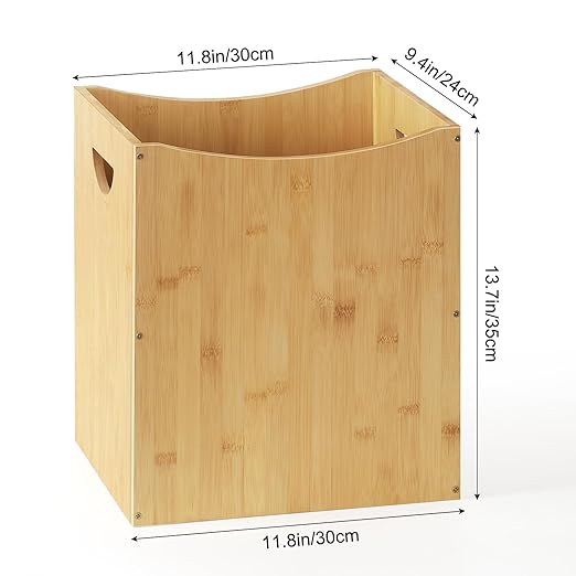 MOOACE Small Wastebaskets, 5 Gallon Trash Can with Handles, Rectangular Waste Baskets Bamboo Garbage Can for Bathroom Kitchen Living Room Office Decorative Under Counter