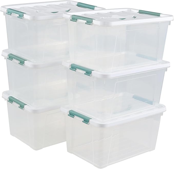 6-Pack Clear Latch Storage Box, 14 L Plastic Storage Bin