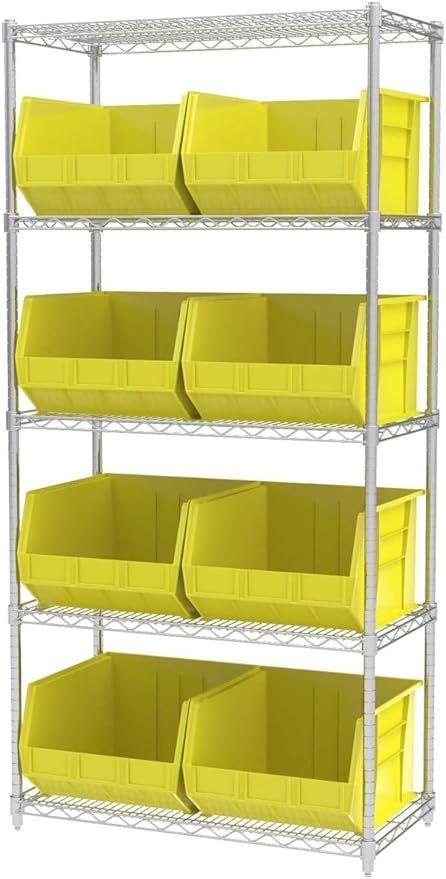 Akro-Mils 30270 AkroBins Plastic Storage Bins, Space-Saving Stackable Bins for Garage, Pantry, Craft Organization, 18-Inch x 16-Inch x 11-Inch, Yellow, 3-Pack