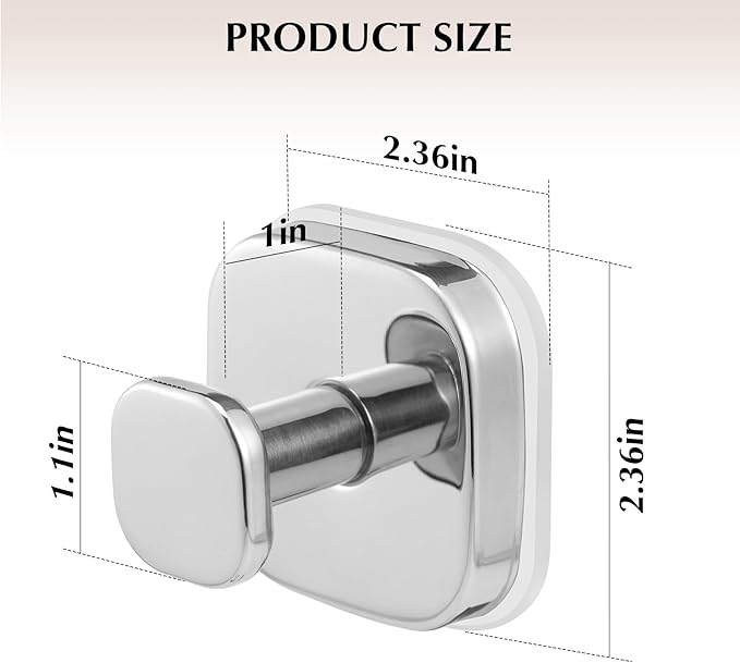 Suction Cup Hooks for Shower - Reusable No-Drill Mounting - Hooks for Towels, Robes & Loofah on Metal, Glass, Mirrors, Tile & Smooth Non-Porous Surfaces (4, Chrome Polished)
