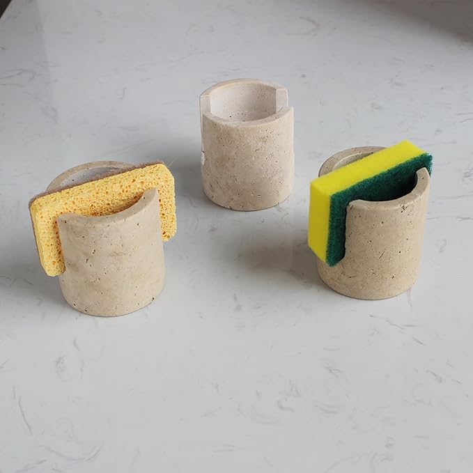 Natural Travertine Sponge Holder for Kitchen Counter, Drying Rack, Sponge Caddy for Sink Organizer
