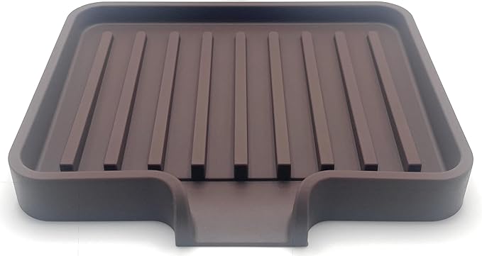 Happitasa Silicone Soap Dish Tray and Sponge Holder with Drain Chute, Pack of 2 | Bathroom and Kitchen Sink Organizer Caddy (Dark Chocolate, 5.2"x4", 7.2 Ounces)