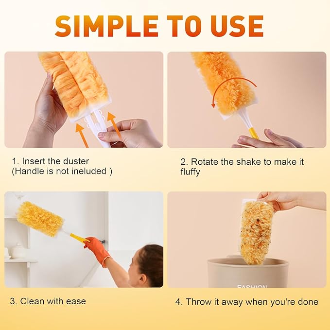 Heavy Duty Duster Refills, Unscented Disposable Dusters Kit for Cleaning Dusting Furniture Blind Ceiling Fan, Multi Surface 360 Feather Duster(25)(Handle is Not Included)