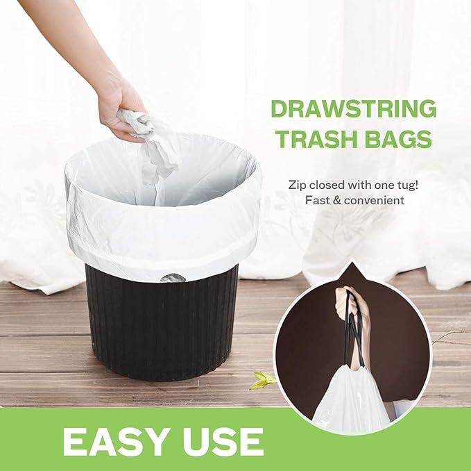1.6 Gallon/220pcs Strong Drawstring Trash Bags Garbage Bags by Teivio, Bathroom Trash Can Bin Liners, Code b fit 6 Liter, Small Plastic Bags for home office kitchen