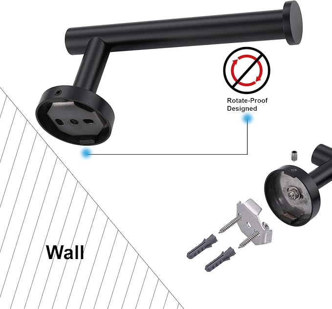 TASTOS Matte Black Toilet Paper Holder SUS304 Stainless Steel, Modern Round Tissue Roll Holders Wall Mount, Toilet Paper Roll Dispenser Bathroom 5 inch TP Holder for Kitchen Washroom