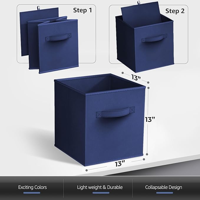 Sorbus 13 Inch Storage Bins - Sturdy Collapsible Fabric Storage Cubes with Handle - 8 Foldable Baskets for Organizing Clothes, Toys, Books - Storage Baskets for Shelves, Closets