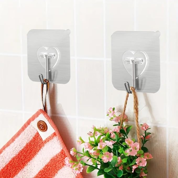 DGYB 20 Pcs Silver Adhesive Hooks for Hanging 22lb Self Adhesive Wall Hooks Heavy Duty Waterproof Sticky Hook for Shower Home Bathroom Kitchen Office