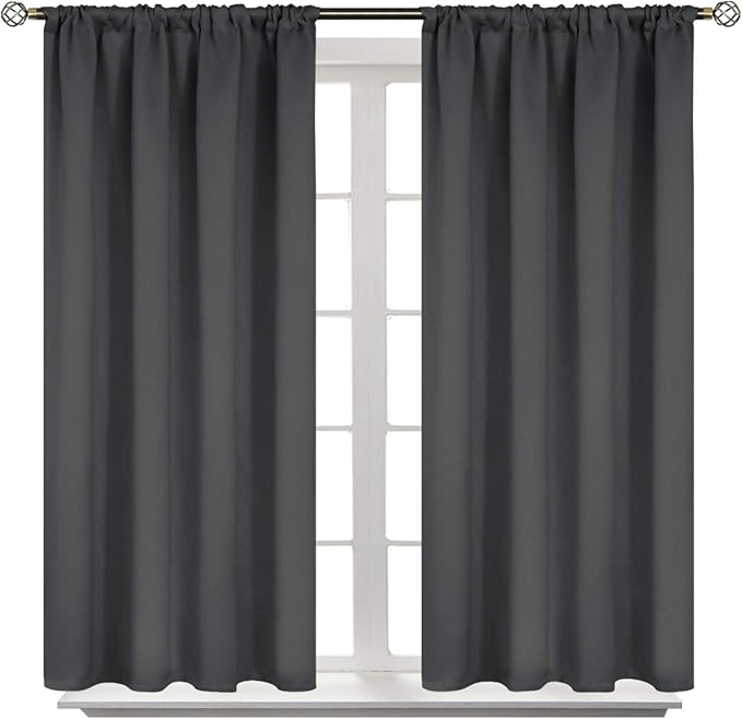 BGment Blackout Curtains 40 Inches Long for Bedroom, Rod Pocket Short Drapes for Kitchen/BathroomWindow Thermal Insulated Room Darkeng Blinds Privacy, Dark Grey, 2 Panels, 42 x 40 Inch