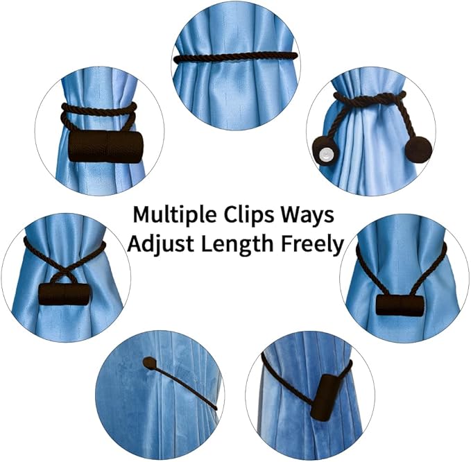 18 Inch Strong Magnetic Curtain Tiebacks, Curtain Holdbacks Modern Upgrade Strong 2021 New Twisted Style Decorative Drapery Rope Tie Backs(4 Pack Dark Coffee)