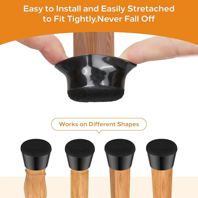 24 PCS Silicone & Felt Chair Leg Floor Protectors for Hardwood Floors - Furniture Pads, Chair Leg Covers/Cups - No Noise & Scratch-Proof - Round XS (Fits 9/16" - 13/16" / 15-20mm), Black