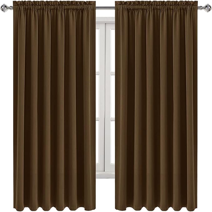 DWCN Blackout Curtains for Living Room Thermal Insulated, Energy Saving & Noise Reducing Bedroom Curtains, Brown, W 70x L 63 Inch, Set of 2 Rod Pocket Curtain Panels