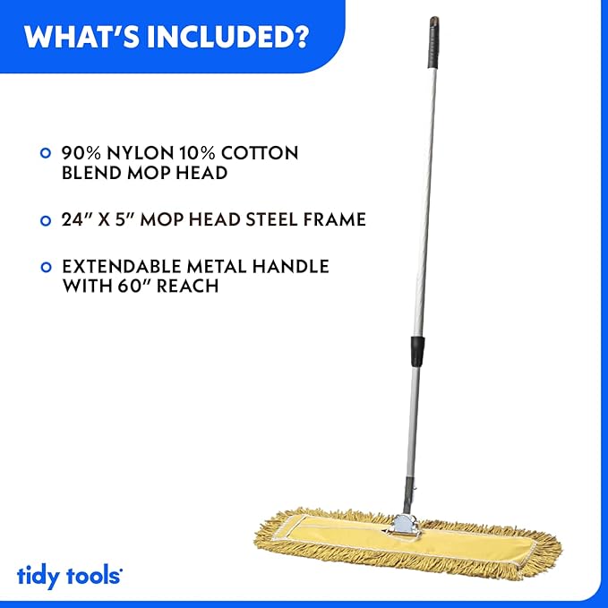 24 Inch Yellow Commercial Dust Mop & Floor Sweeper with Extendable Handle – Mop for Hardwood, Tile, and Concrete Floor Cleaning