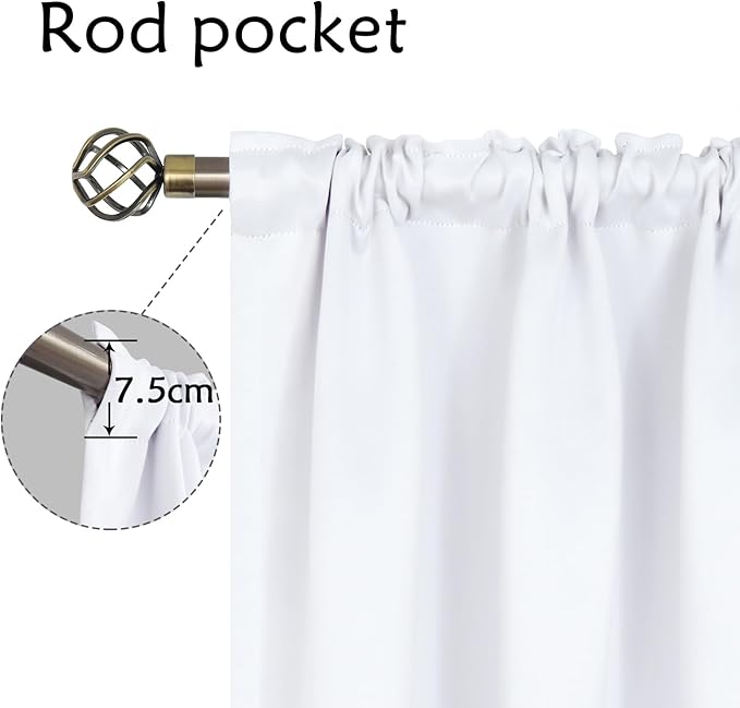 BGment Rod Pocket White Curtains 48 Inches Length for Kitchen Bathroom Window - Privacy Protection Short Window Treatment Drapes for Cafe Bedroom Home Decor, 2 Panels, Pure White, 42 x 48 Inch
