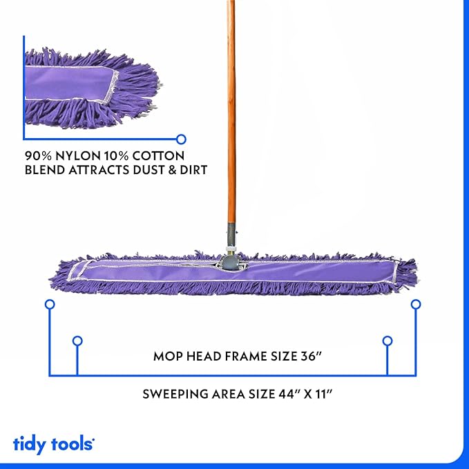 36 Inch Purple Commercial Dust Mop & Floor Sweeper – Wood Handle Floor Mop for Tile, Hardwood & Concrete