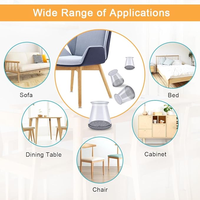 16 Pcs Chair Leg Protectors for Hardwood Floors, Silicone Felt Furniture Leg Cover Pad for Protecting Floors from Scratches and Noise, Smooth Moving，X-Small(Fit Round Diameter：1/2" to 5/16")