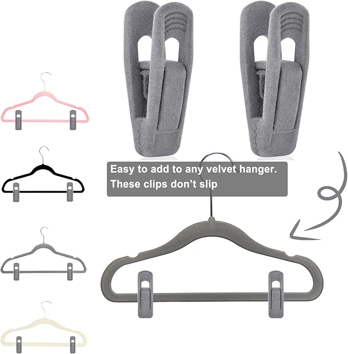 Grey Velvet Hanger Clips - 60 PCS Velvet Hanger Clip, Strong Velvet Clips Fit for Velvet Hangers