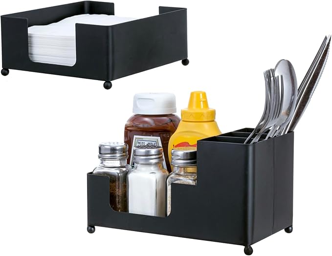 MyGift Modern Brass Tone Metal Tabletop Commercial Folded Paper Towel Holder Dispenser Tray (Matte black set)