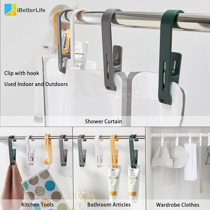 iBetterLife Clothes Pins Heavy Duty Outdoor - 8Pcs Large Laundry Hook Hangers with Clips Closet Organizer Clamps Hanging Socks Boot Bras Towels Shower Pegs for Bathroom Wardrobe Kitchen Office