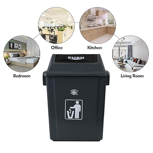 4-Pack 8 Gallon Kitchen Trash Can with Swing Lid, Plastic Kitchen Garbage Can, Gray