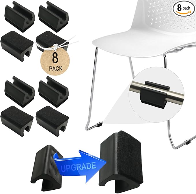 Rectangle U Shaped Chair Leg Tips Cap with Felt Pads,Furniture Feet Protectors Slide Smoothly Glides,Protect Hardwood Floor No Scratches No Noise,Fit 10mm(25/64inch) Diameter Tubular Legs (Black 8PCS)