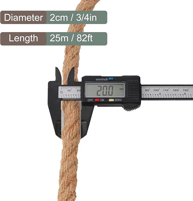 3/4 inch Hemp Rope, 82 Feet Twisted Manila Rope for Scratching Posts, Camping, Garden, Crafts, DIY Projects