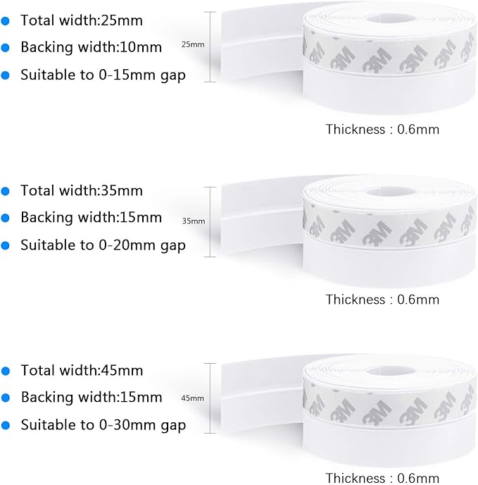 TAROSE Weather Stripping, 33 Feet Silicone Door Seal, White, 35MM