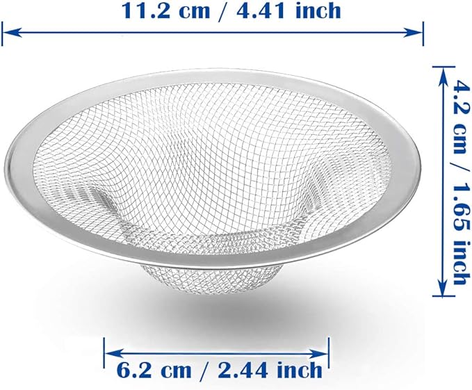 2 Pcs Heavy Duty Stainless Steel Slop Basket Filter Trap, 4.41" Top / 2.44" Mesh Metal Sink Strainer, Perfect for Kitchen Sink/Bathroom Bathtub RV Wash Basin Floor Drain Balcony Drain Hole