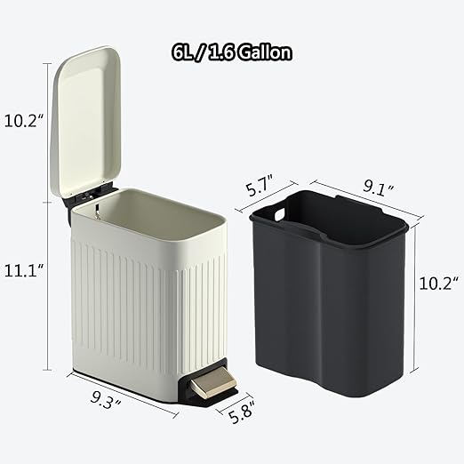 CEROELDA Small Bathroom Trash Can with Lid Soft Close-5L/1.3 Gal Slim Garbage Can-Metal Step Wastebasket-Rectangle Narrow Waste Bin for Office, Bedroom, Toilet, Live Room (Embossed-Beige)