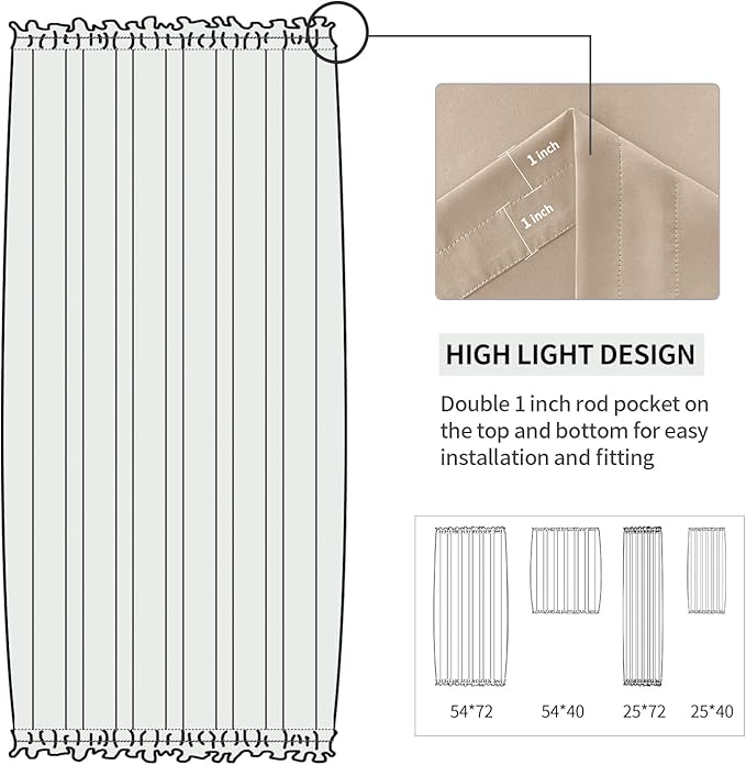 DWCN French Door Curtains – Rod Pocket Thermal Blackout Curtain for Doors with Glass Window, Kitchen and Patio Doors for Privacy, 25 X 72 Inches Long, 1 Curtain Panel with Tieback, Beige