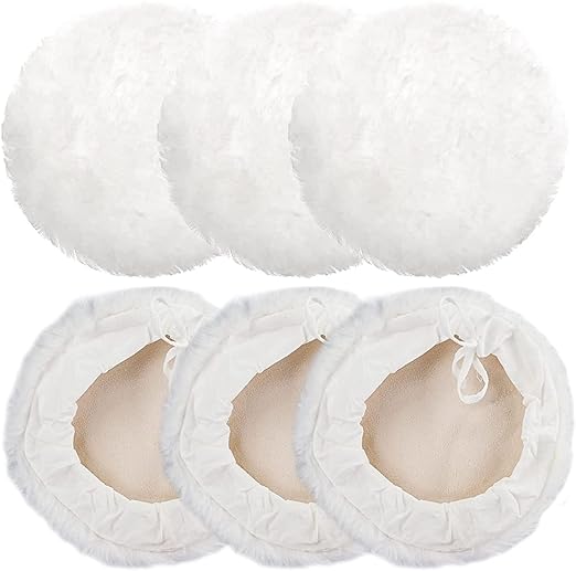 Linkstyle 6PCS 7 Inch Wool Buffing Pads Kit, Lambs Wool Polishing Bonnet Pads with Drawstring, Drill Buffer Polisher Attachment for Car Detailing, Furniture, Glass, Metal, DIY Polishing