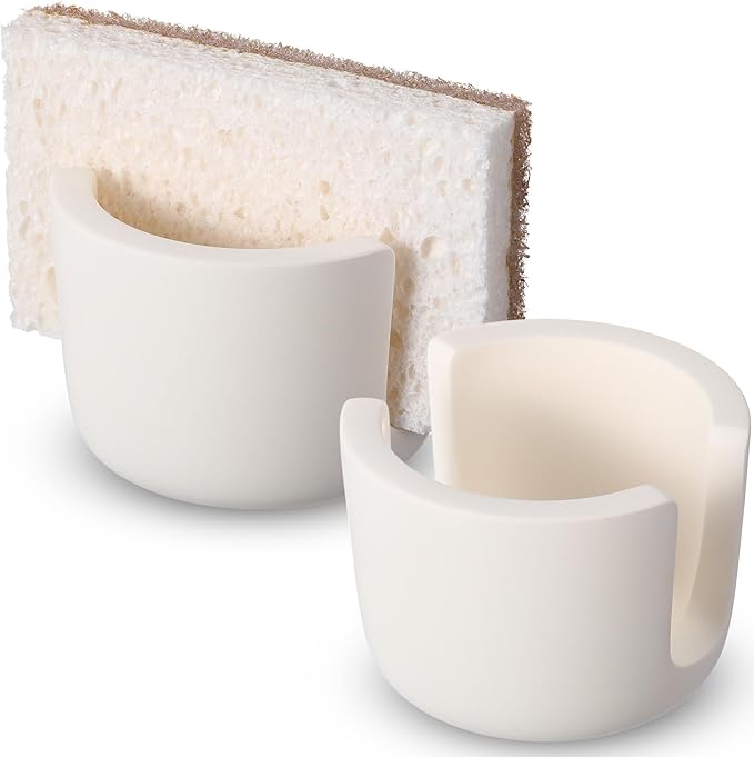 Geelin 2 Pack Diatomite Stone Sponge Holder for Kitchen Sink Absorbent Sponge Drying Rack Dish Organizer Kitchen Accessories Sink Tray(Beige)