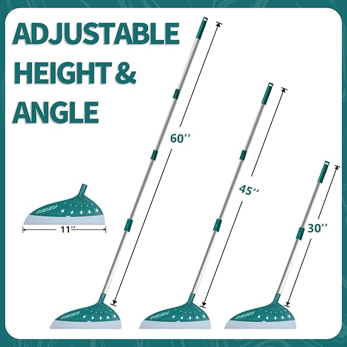 Magic Air Broom Rubber Floor Squeegee for Glass and Floors with Long Aluminum Adjustable Handles,60inch Silicone Squeegee Broom or Pet Hair, Dust and Liquids (Green)