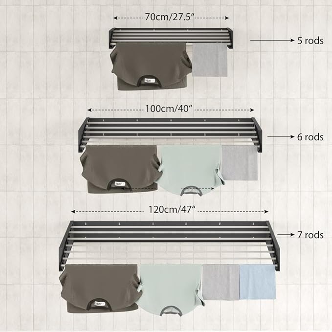 Step Up Laundry Drying Rack (27.5-INCH Industrial Gray), Wall Mounted, Retractable Clothes Drying Rack, 40lbs Load Capacity, 11.6 Linear Ft, with Wall Template and Long Screwdriver Bit