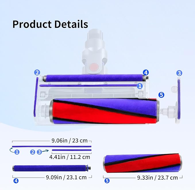 5 Pack Soft Roller Brush Replacement Kit Compatible with Dyson V10,V11,SV12,SV14 Soft Roller Cleaner Head,Vacuum Attachment Replacement Parts for Home Cleaning,1 Clean brush 1 Screwdriver