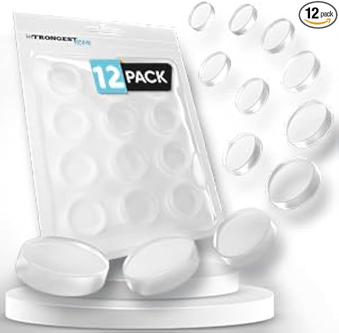 Strongest Wall Door Handle Stopper Set. 12 Pieces of Clear Rubber Door Knob, Round Wall Shield Cushion. Quiet Wall Protector for Door Handle. Guard Door Bumper Wall Protector Silencer. Self Adhesive