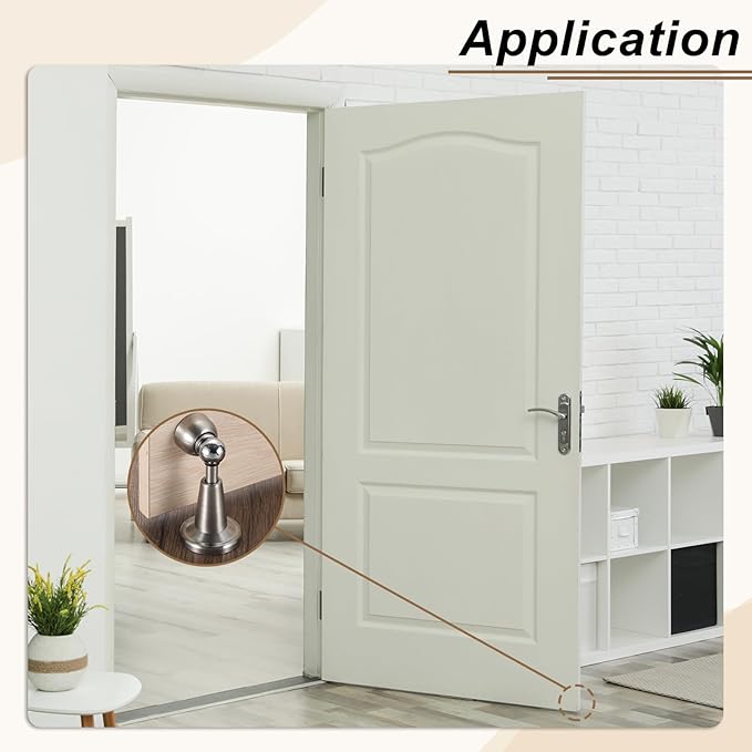 uxcell 2Pcs Magnetic Door Stopper, 304 Stainless Steel Magnetic Door Stop Catch, Soft-Catch Brushed Nickel Hold Door Open Wall Mount for Bottom of Door, Silver