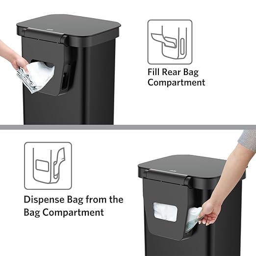 Glad Stainless Steel Step Trash Can, Series 2 with Clorox Protection - Large Black Kitchen Garbage Bin with Soft Close Lid, Foot Pedal and Waste Bag Roll Holder, 13 Gallon