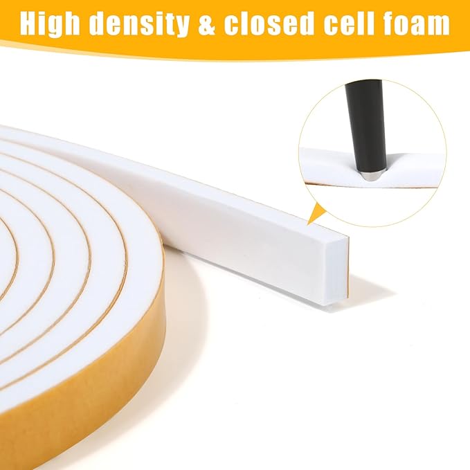 26Feet Weather Stripping Seal (2 Inch X 1/8 Inch) for Door Window, High Density Foam Tape, Soundproofing, Insulation Strip, Door Sealers for Door Frame- White