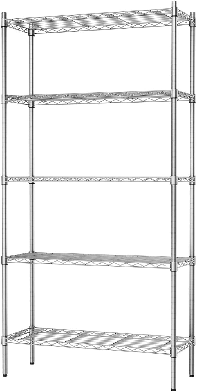 Auslar 5-Shelf Storage Shelves Heavy Duty 5 Tiers Standing Large Shelving Units Adjustable Metal Organizer Wire Rack, 14" x 36" x 72", Chrome