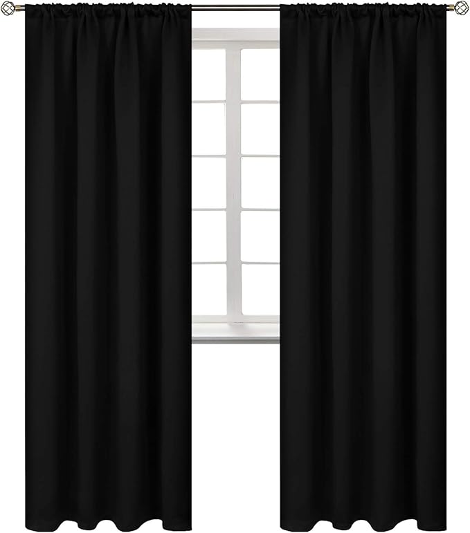 BGment Thermal Insulated Blackout Curtains 84 Inches Long for Bedroom - Rod Pocket Room Darkening Curtain for Living Room, 42 x 84 Inch, 2 Panels, Black