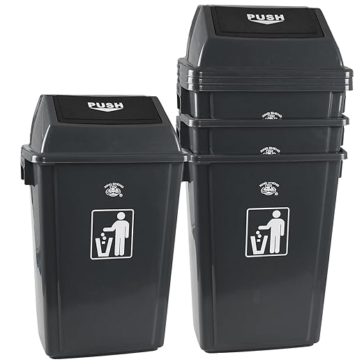 18 Gallon Grey Commercial Trash Can with Swing Lid, Garbage Can for Outdoor Office Restaurant School Kitchen (Pack of 4)