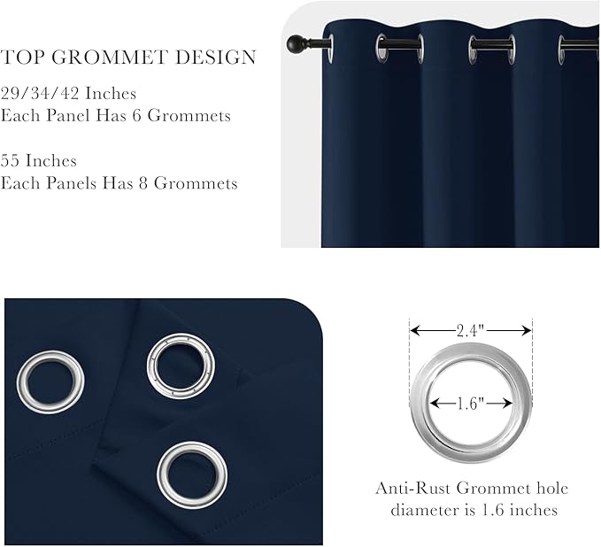 PONY DANCE Nave Blue Short Curtains for Small Window, Blackout Thermal Insulating Drapes for Home Theatre Bathroom Kitchen Basement Cafe RV Camper Windows Blinds, Wide 42 x Long 40, 1 Pair
