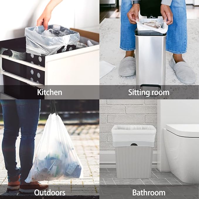 Teivio 2 Gallon 140pcs Strong Drawstring Trash Bags Garbage Bags, Bathroom Trash Can Bin Liners, Small Plastic Bags for Office Kitchen Home, White