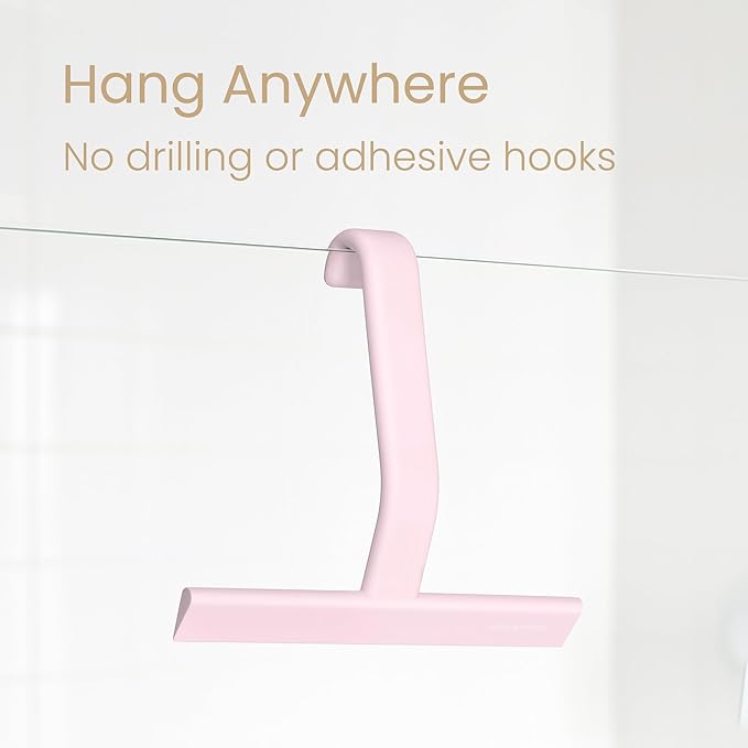 dancemoon JustHang Shower Squeegee for Glass Doors, All-one-Piece Silicone with Built-in Hook Design for Easy Hanging and Cleaning, 10 Inch Pink
