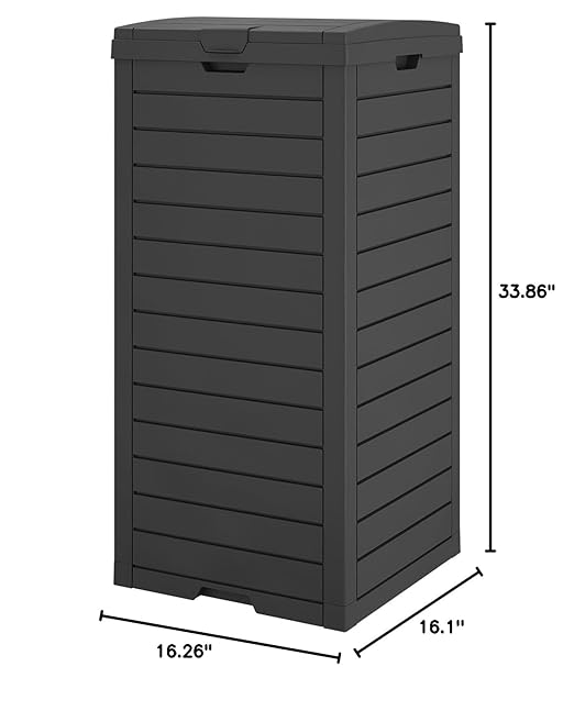NUNU LAB 31 Gal Outdoor Trash Can with Lid - Heavy Duty Waterproof Resin, Removable Drip Tray, Fits 33-40 Gallon Bags - Large Garbage Bin for Patio, Backyard, Deck