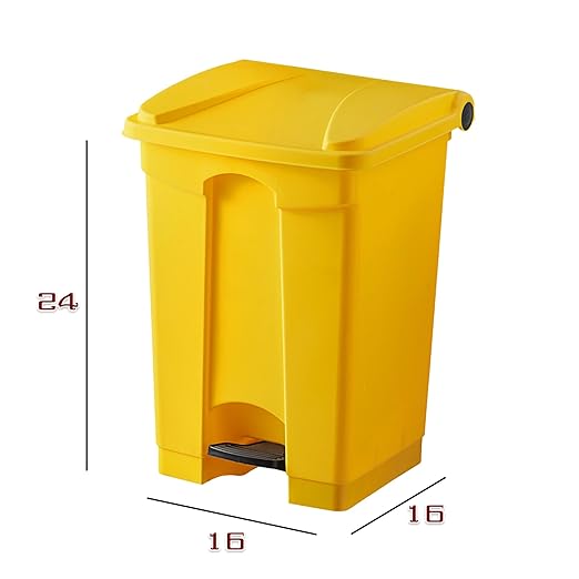 PRO&Family Step-On Trash Can with Lid, Plastic Waste Bin, Foot Pedal Operation (Yellow, 12 Gallon)