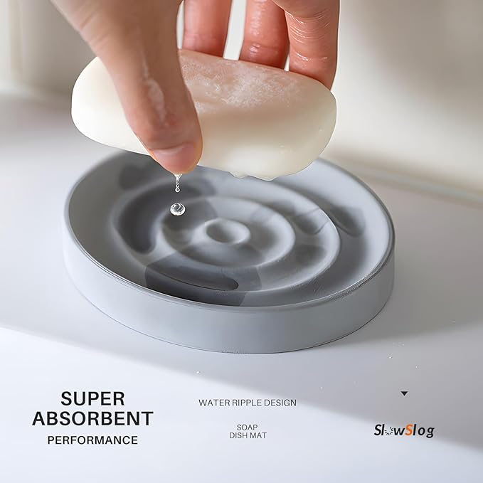 Diatomite Soap Dish, 2 Pack Water Absorbent Stone Soap Dish Holder, Quick Dry Diatomaceous Earth Bath Tray for Hand Soap, Bar Soap, Kitchen Sponge, Gray
